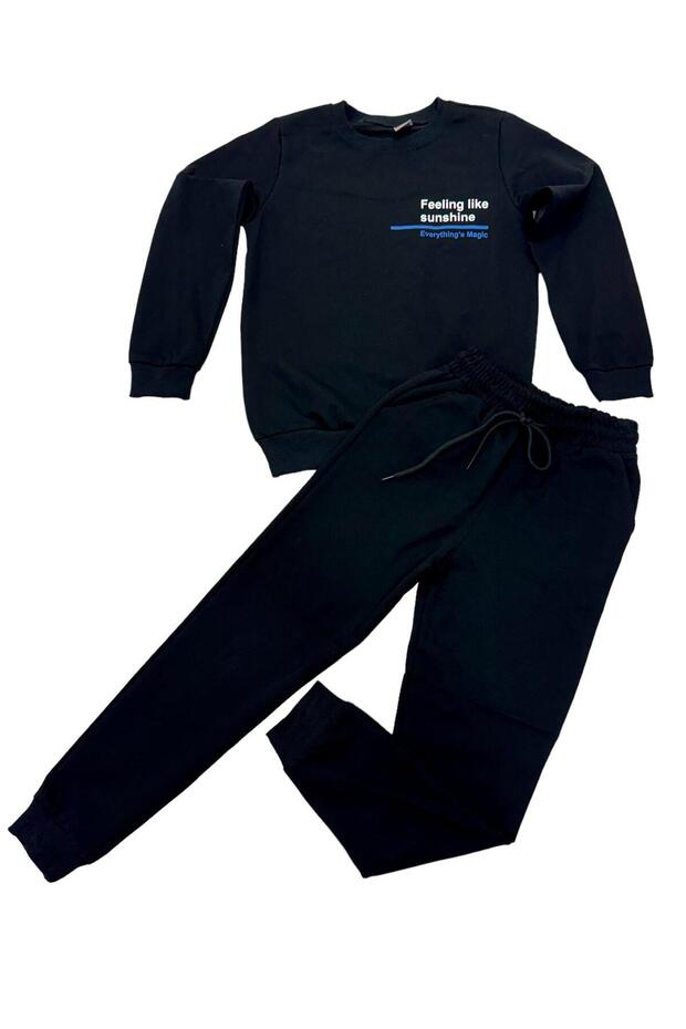 Back Print Detail Tracksuit Set/Sweatshirt Pants Seasonal Set/Crew Neck 2 Thread Men's Set