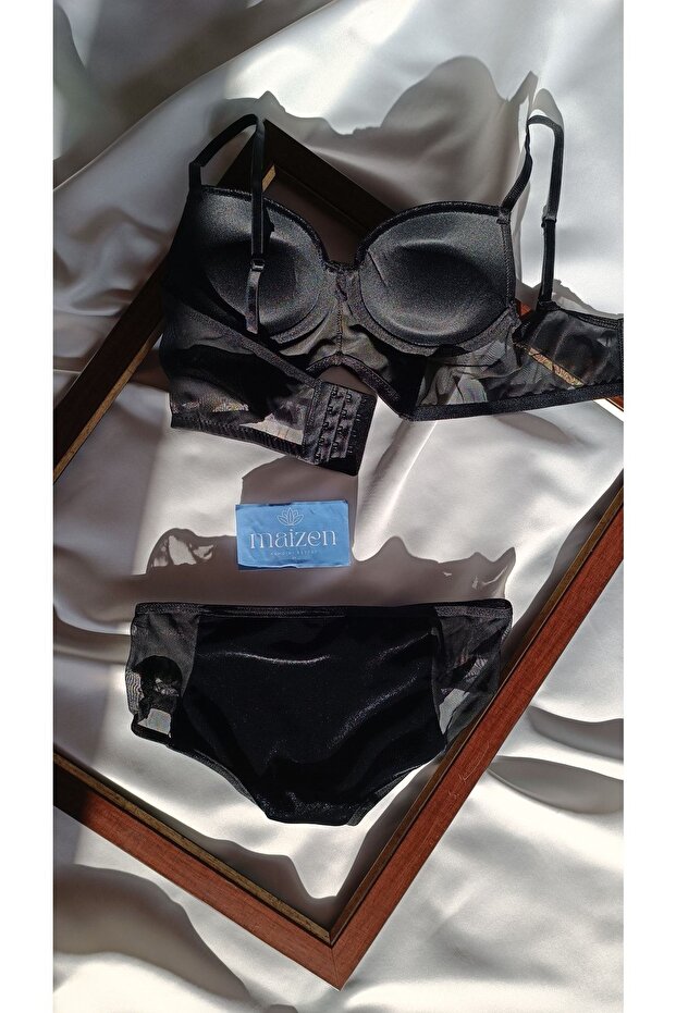 Set sutien căptușit transparent din catifea - 3
