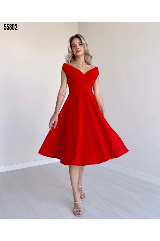 Women's Double Breasted Collar Midi Crepe Dress