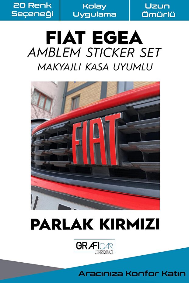 Fiat Egea Emblem Covering Sticker Set - Bright Red / Makeup Case Compatible