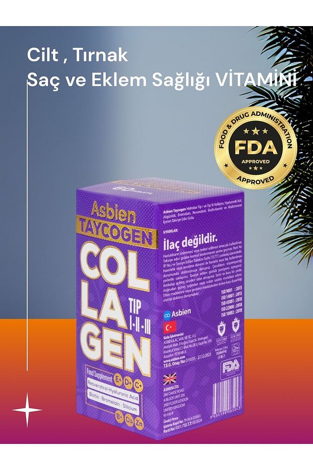 Taycogen 60 Tab. Tip 1 -2 -3 Biotin, Resveratrol,Hyaluronik Asit,Silisyum, B Complex - 4