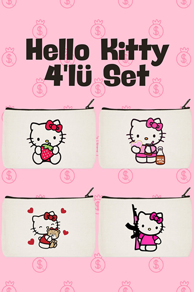 Campaign Hello Kitty Printed 4-Piece Makeup Bag, Pen Holder, Wallet