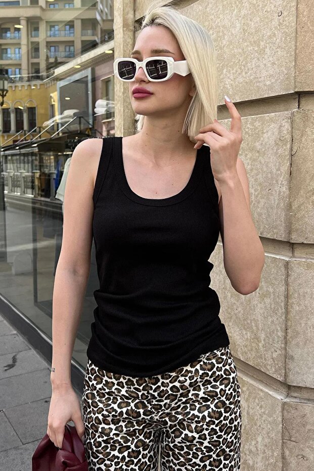 Siyah Fitilli Görünümlü Kalın Askılı Basic Atlet MG2058 - 1