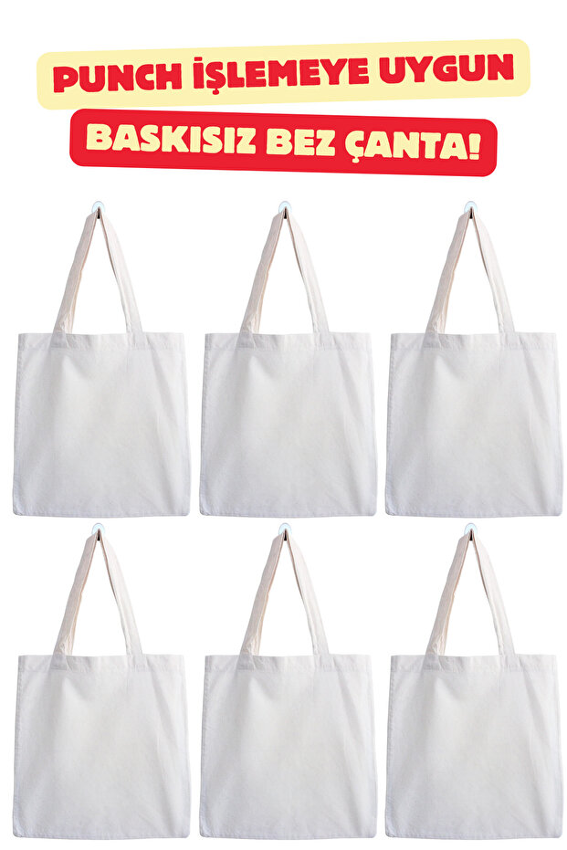 6 Punch Embroidered Waterproof Unprinted Cloth Bags - 35X40Cm