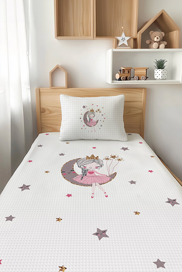 Girl Sitting on the Moon Single Child Pique Set