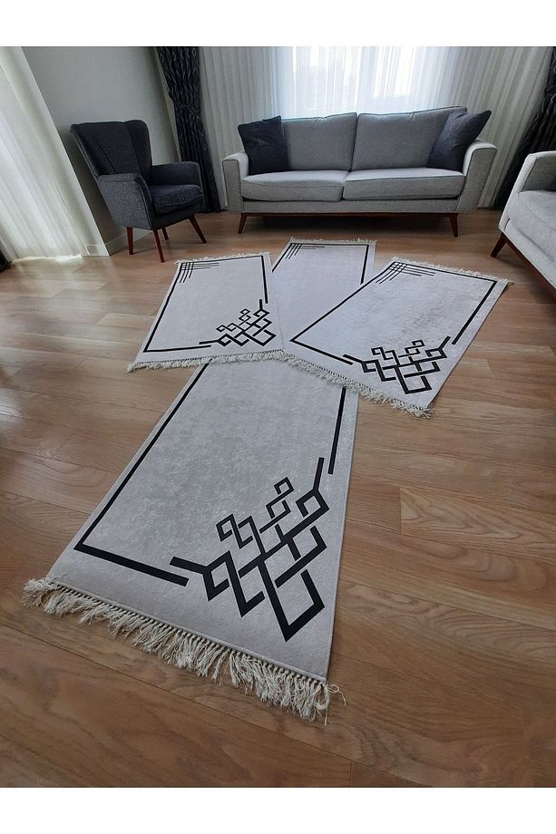 Kaymaz Taban Halı Seti 3 'lü Yatak Odası Yolluk Takımı 2 Adet 80x150 1 Adet 80x300 Cm - 4
