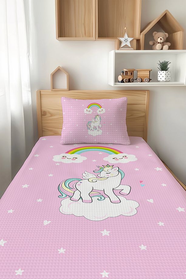 Unicorn Desenli Tek Kişilik Çocuk PİKE Takımı - 1