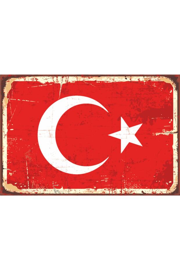 Retro Vintage Turkish Flag - Moon Star Wooden Painting Poster