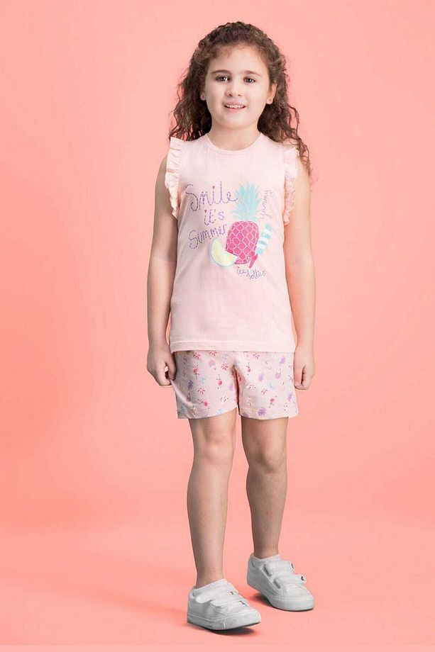 Summer Smile İnci Pembe Kız Çocuk Şort Takım - 1