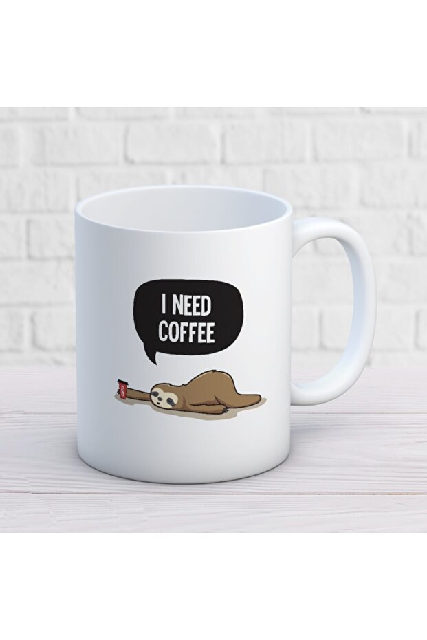 كوب مطبوع عليه وجهين من I Need Coffee
