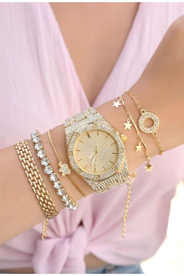 Dark Blanc Zircon Stone Metal Watch