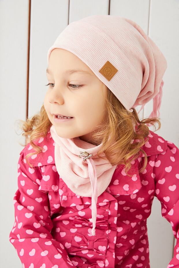 Baby Girl Child Powder Rope Detailed Hat Beanie Neck Collar Set Comfortable 100% Cotton Camisole Domestic