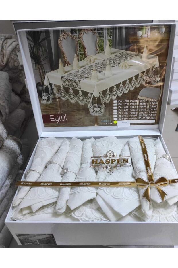 Eylül 12 Peçeteli Linen Kumaş Fransız Güpürlü 25 Parça Lüks Yemek Takımı - 3
