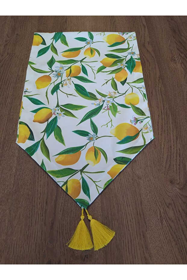 White Background Lemon Pattern Digital Printed Runner - 2