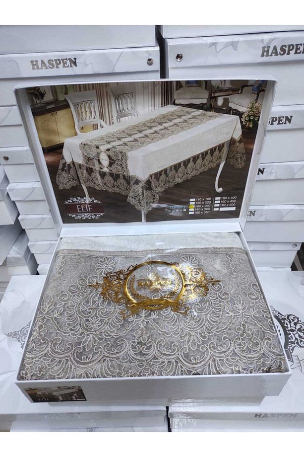 Elif Linen Kumaş Fransız Güpürlü Lüks Masa Örtüsü - 3