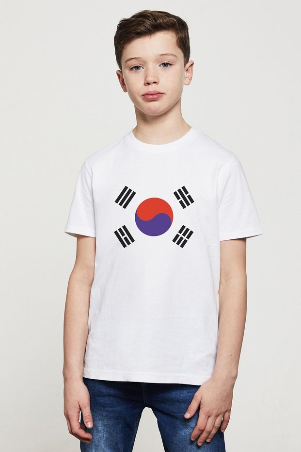 Unisex Kids White South Korea South Korea Printed T-shirt