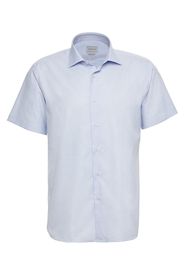 Mavi Desenli Kısa Kollu Regular Fit Gömlek - 3