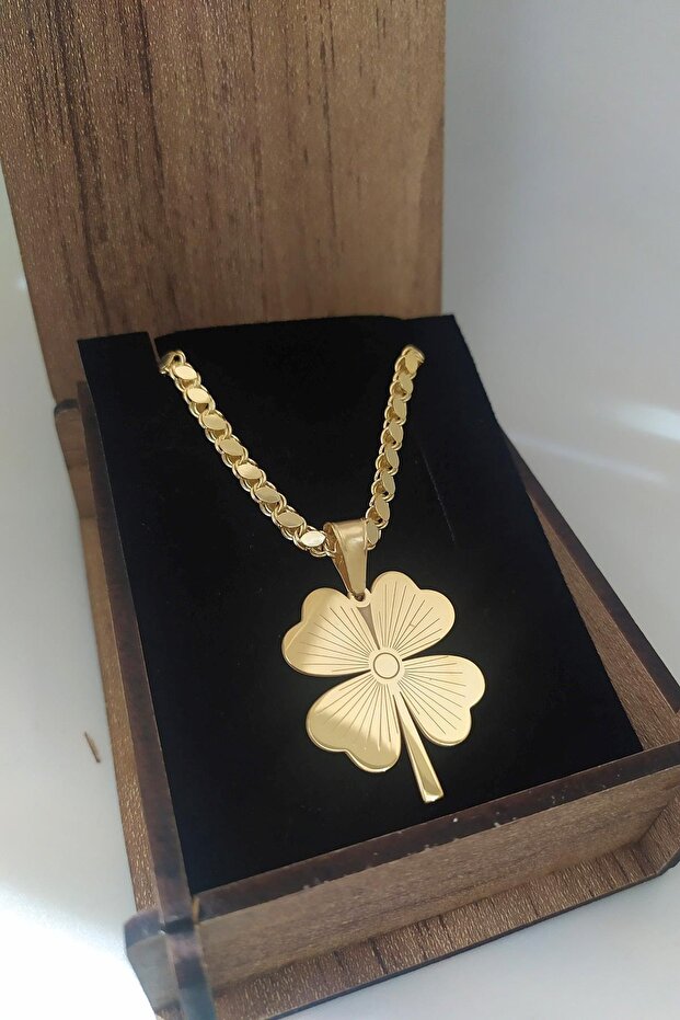 Gümüş Yoncalı Arpa Pullu Zincir Kolye - 1