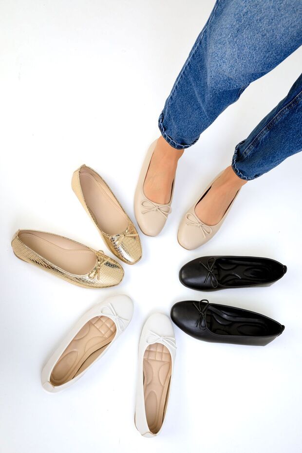 Beżowe Baleriny Damskie - Model 19456 - 1