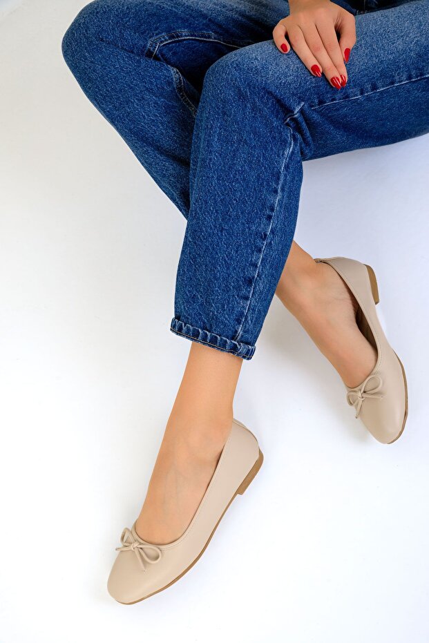 Beżowe Baleriny Damskie - Model 19456 - 3