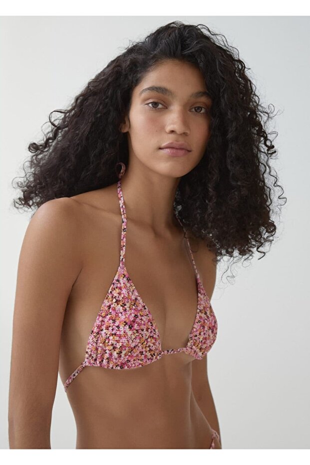 Çiçekli üçgen bikini üstü - 6