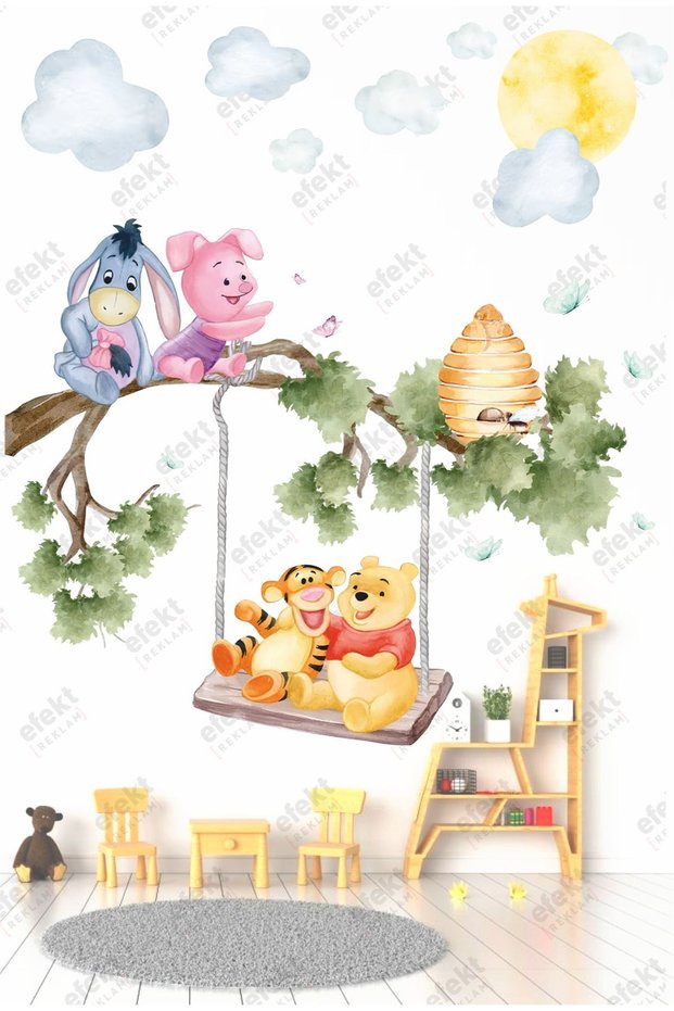Teddy Bear and Friends Swing Fun Children's Room-Nursery Kindergarten-Door-Wall Adhesive Sticker Set