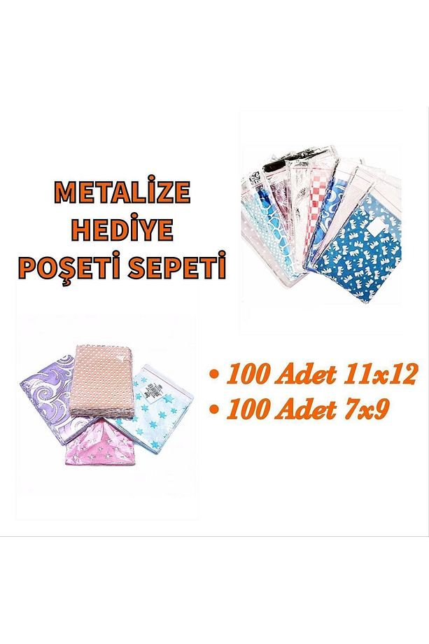 Basepack Metalize Hediye Poşeti Paketi 100 Adet 11x12cm / 100 Adet 7x9cm - 1