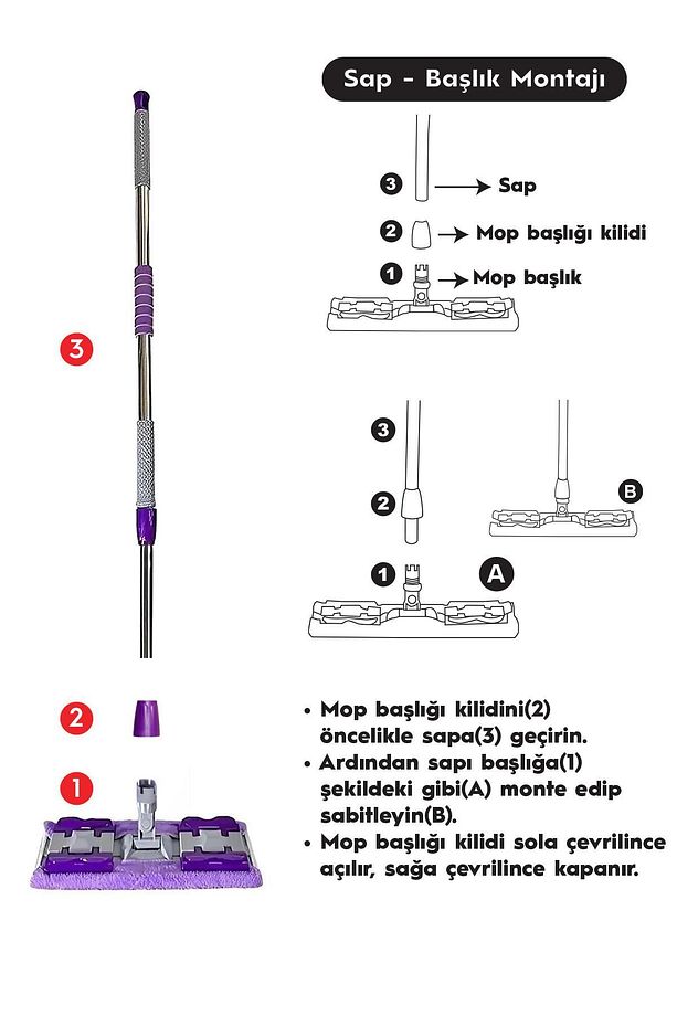 Mandallı Mop Mikrofiber Yüzey Temizlik Seti Paspas Yer Duvar Cam Kıskaçlı Klipsli - 5