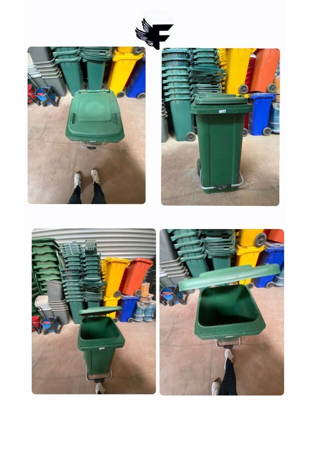 Wheeled Iron Pedal Special Garbage Container 120 Lt (Green) Large Size with Sturdy Lid and Handle - 6