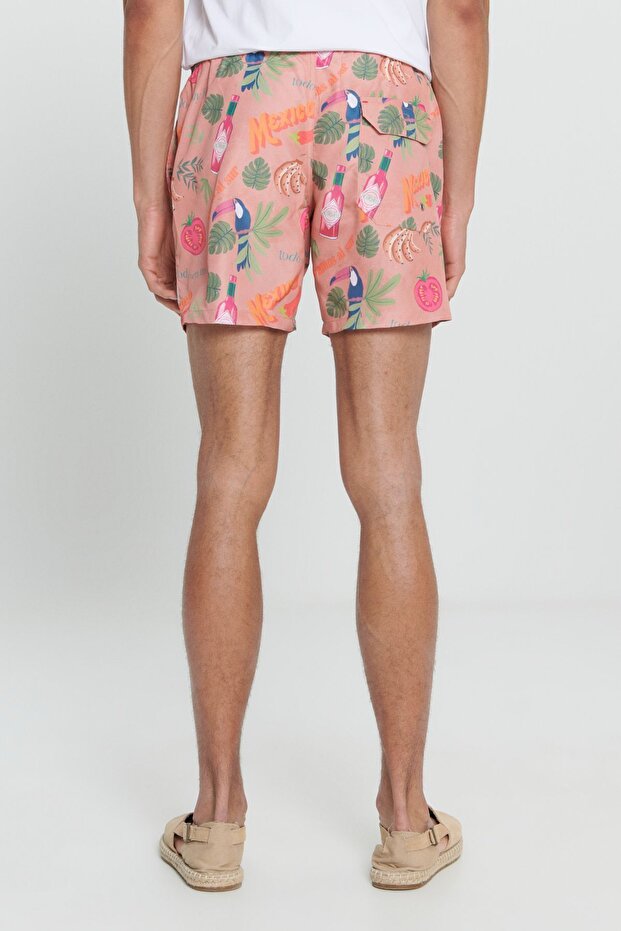 Erkek Turuncu Cepli Hızlı Kuruyan Desenli Standart Fit Normal Kesim Mayo Deniz Şortu - 9