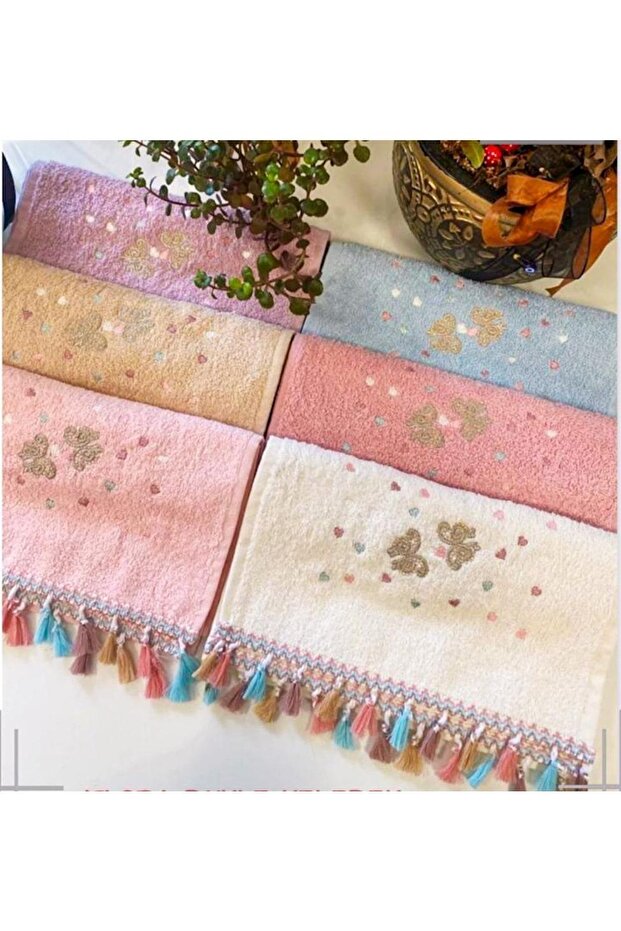 Cotton Butterfly Embroidered Tasseled 6-Piece 30x50 Kitchen Towel Set