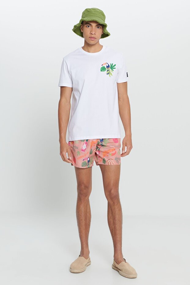 Erkek Turuncu Cepli Hızlı Kuruyan Desenli Standart Fit Normal Kesim Mayo Deniz Şortu - 3