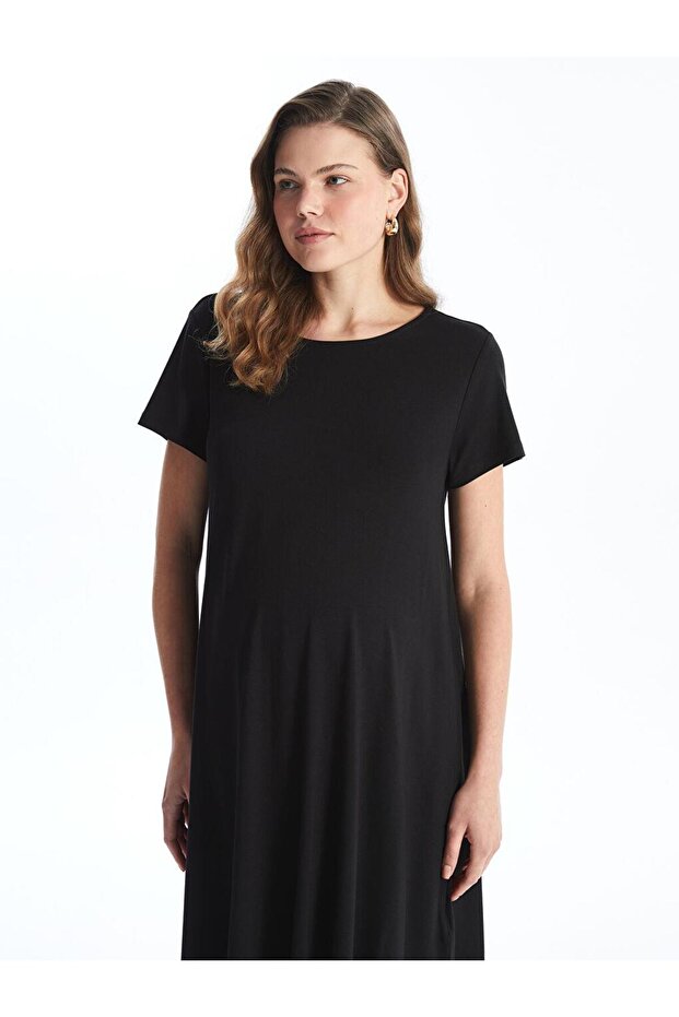 New Black Crew Neck Plain Short Sleeve Maternity Dress