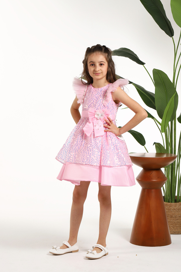 Sequin Sequin and ruffle PaddinG LooK EveninG Dress for Girl - Sleeve Detail