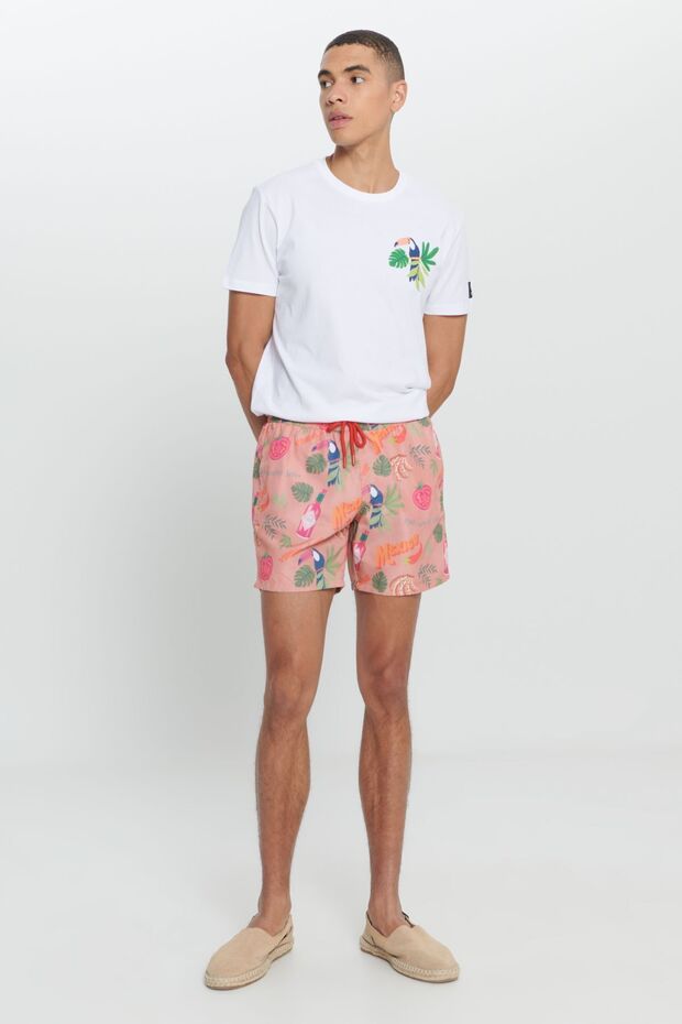 Erkek Turuncu Cepli Hızlı Kuruyan Desenli Standart Fit Normal Kesim Mayo Deniz Şortu - 6