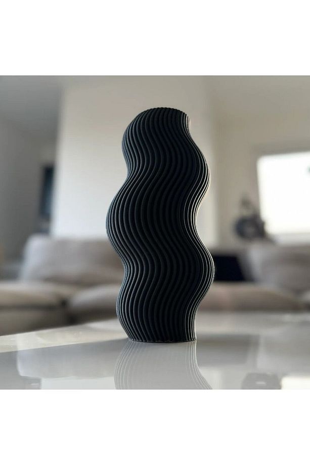 Wave Dekoratif Vazo, 19cm Modern Bohem Siyah Vazo 3D Baskı Sert Plastik - 2