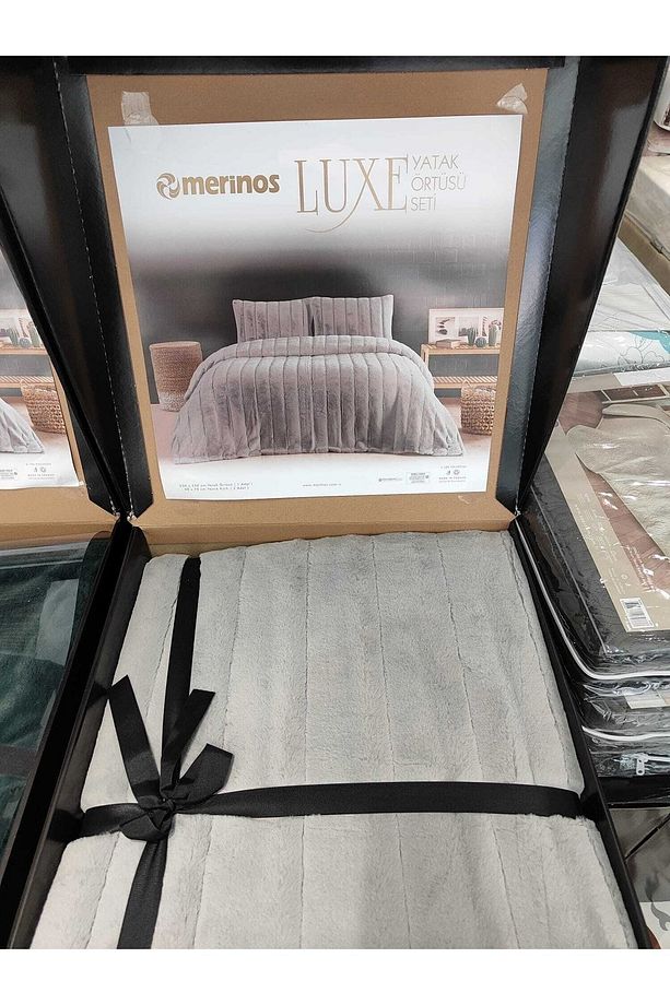 Luxe Çift Kişilik Yatak Örtüsü Açık Gri - 1