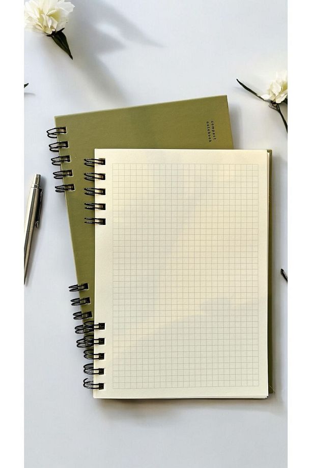The Notebook Serisi Spiralli 80 Yaprak Kareli A5 Defter (OLIVE GREEN KAPAK) - 7