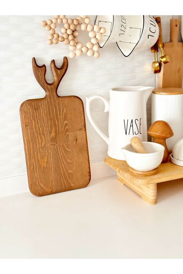 Geyik Model Wooden Cutting and Presentation Board - Decorative Object Single Piece