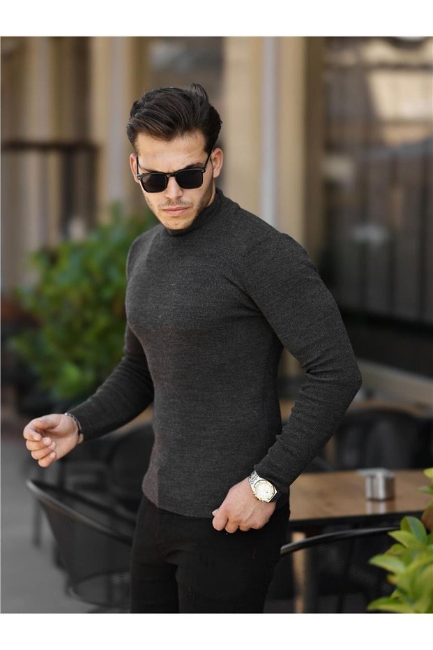 Smoked Men's Slim Fit Half Fisherman Corduroy Knitwear Sweater-TRZ19158R02S