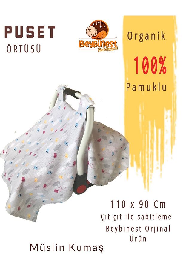 Müslin Balenli Emzirme Önlüğü Ve Puset Örtüsü Sevimli Kuşlar - 4