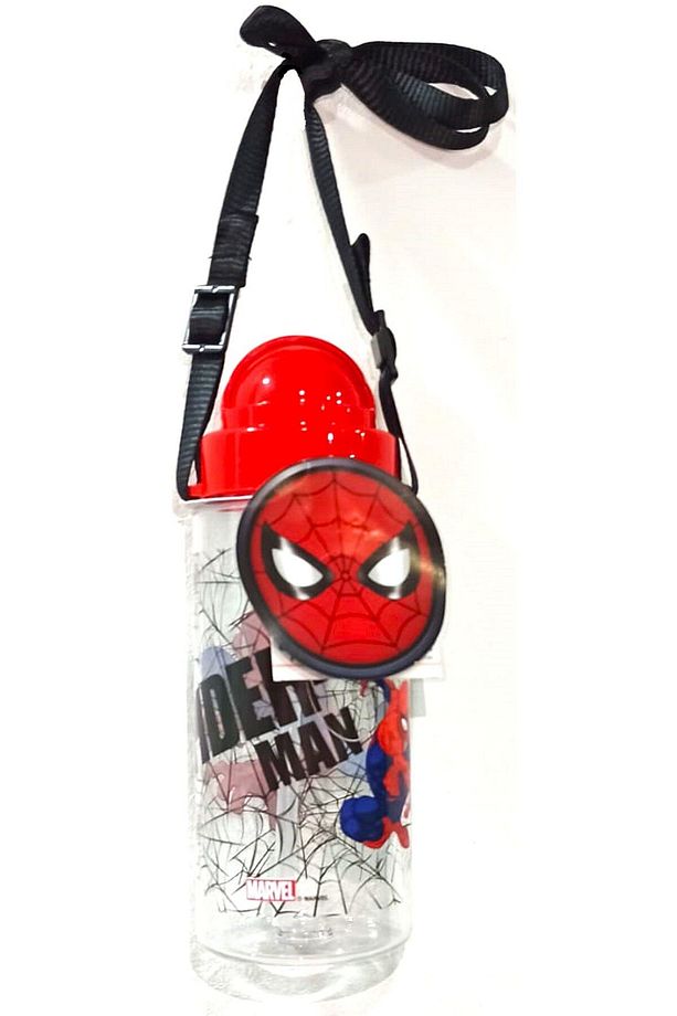 Şeffaf Matara Örümcek Adam Suluğu Spider-Man Matarası 500 ml Suluk Spiderman Resimli Pipetli Askılı - 4