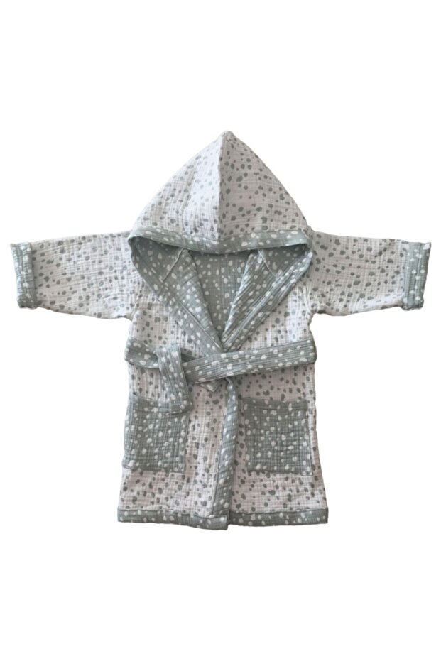 4 Layers Muslin Bathrobe 2-5 Years Old Children's Double Sided Stone Patterned Green