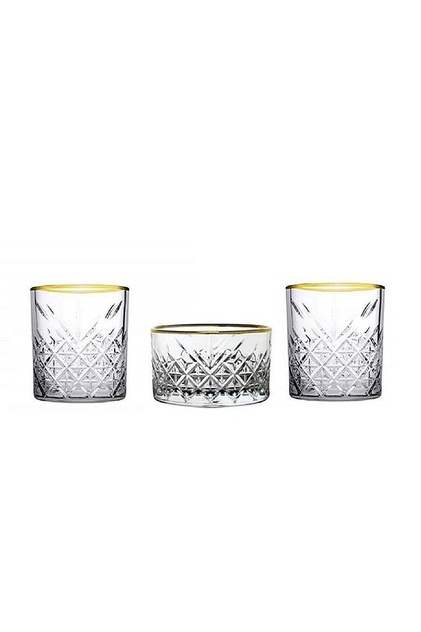 Timeless Yaldızlı Viski Bardağı Çerezlik Golden Touch 3 Parça Set - 1