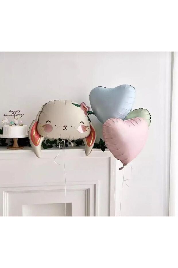Cute Rabbit and 3 Heart Balloons Birthday Set