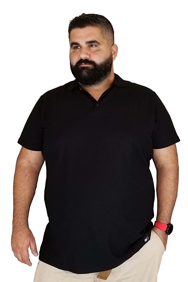 Xanimal Erkek Siyah Büyük Beden Polo Yaka Cepsiz T-shirt