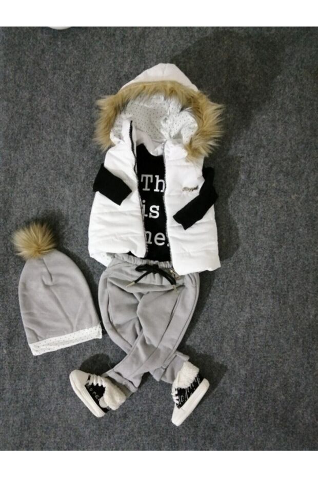 Hippil Hooded 4-Piece Set with Gray Inflatable Vest and Fur