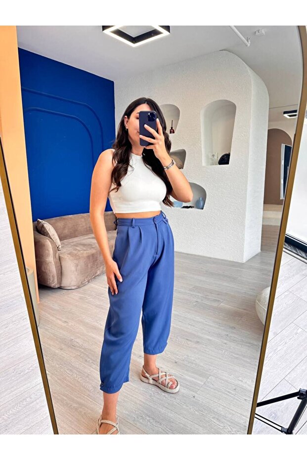 Mavi Paça Detaylı Pantolon - 4