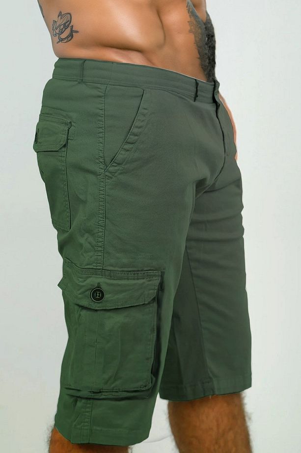 Likralı Gabardin Bermuda Şort - Erkek Şort - Kapri Şort - Yeşil Şort - 1