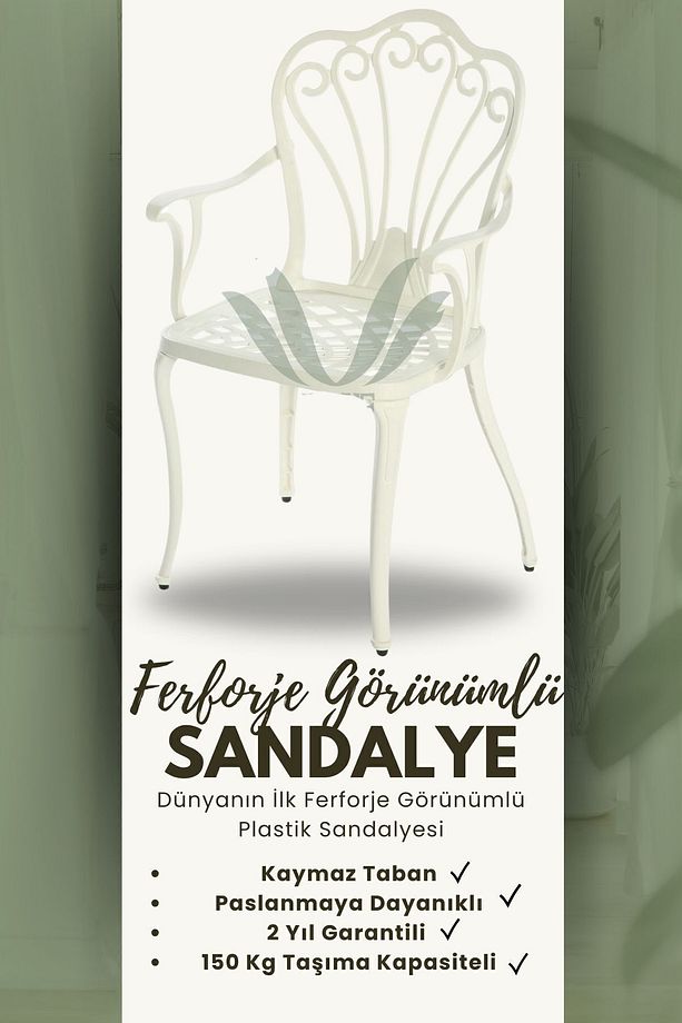 Ferforje Görünümlü Masa Ve Sandalye, Dış Mekanda Kullanılabilir 4 Kişilik Plastik Beyaz Masa Takımı - 8